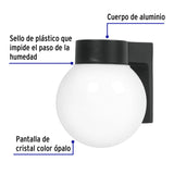 Arbotante de Pared Tipo Globo, Lámpara No Incluida, Volteck