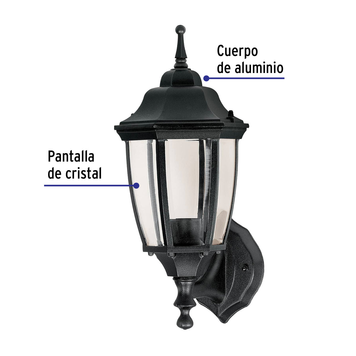 Arbotante Tipo Farol Tradicional Soportado para Exterior, Negro