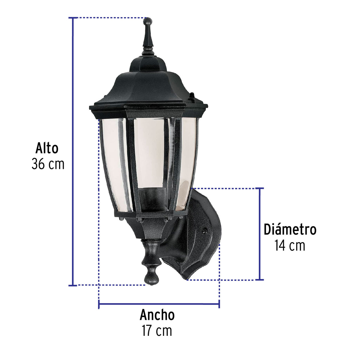 Arbotante Tipo Farol Tradicional Soportado para Exterior, Negro