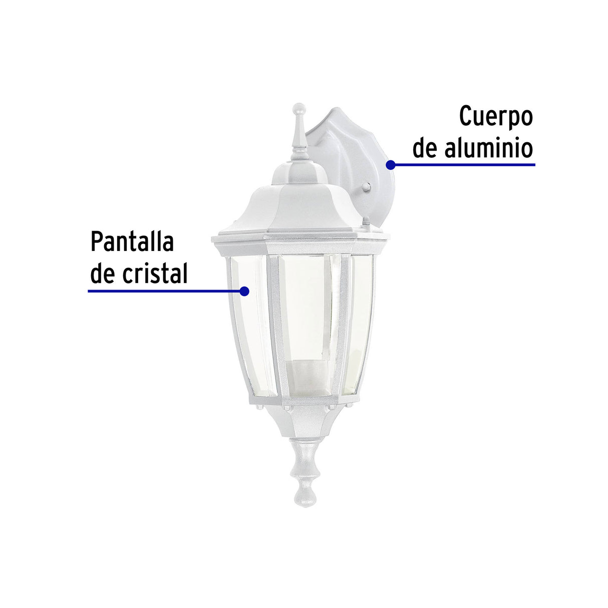 Arbotante Tipo Farol Tradicional Suspendido para Exterior, Bco.