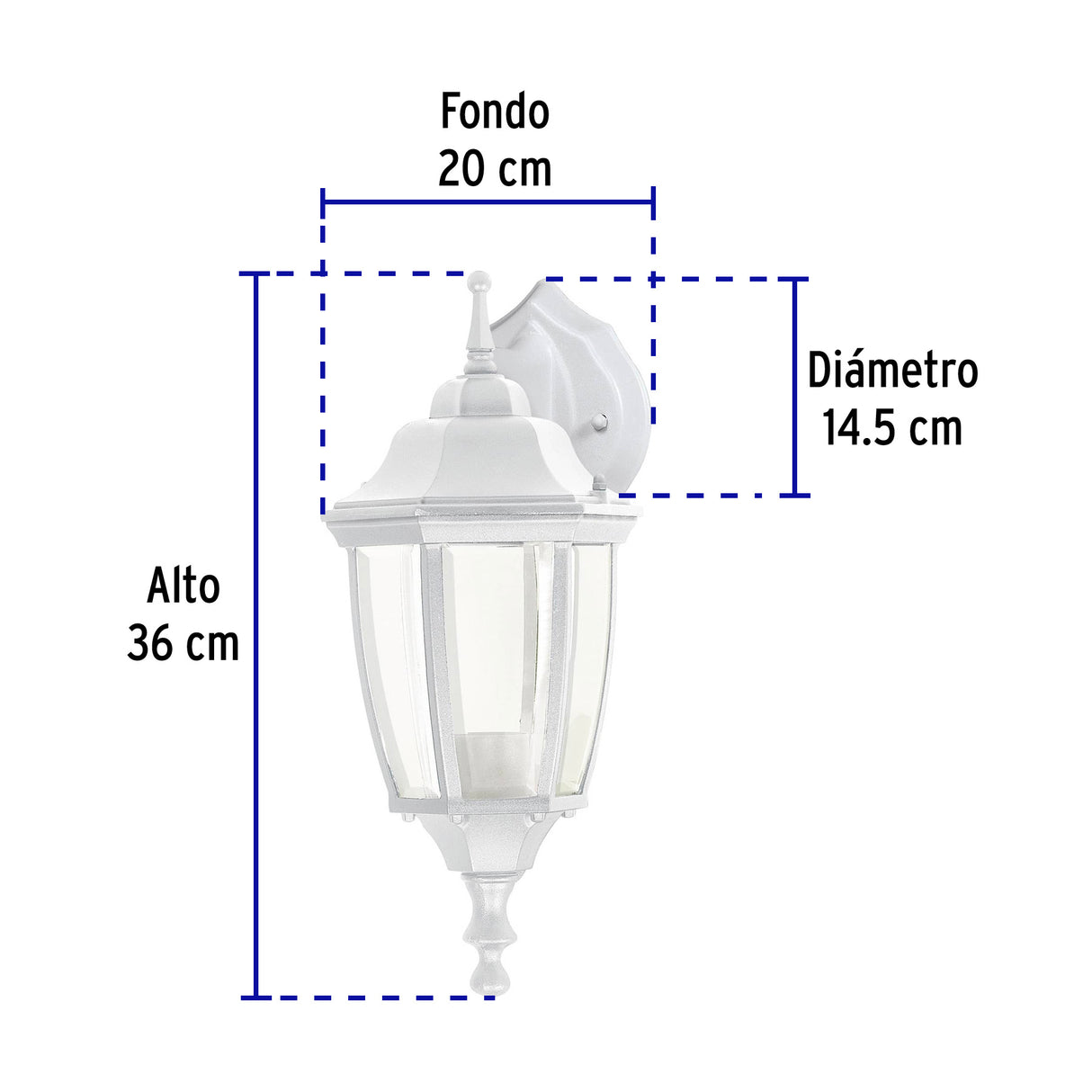 Arbotante Tipo Farol Tradicional Suspendido para Exterior, Bco.