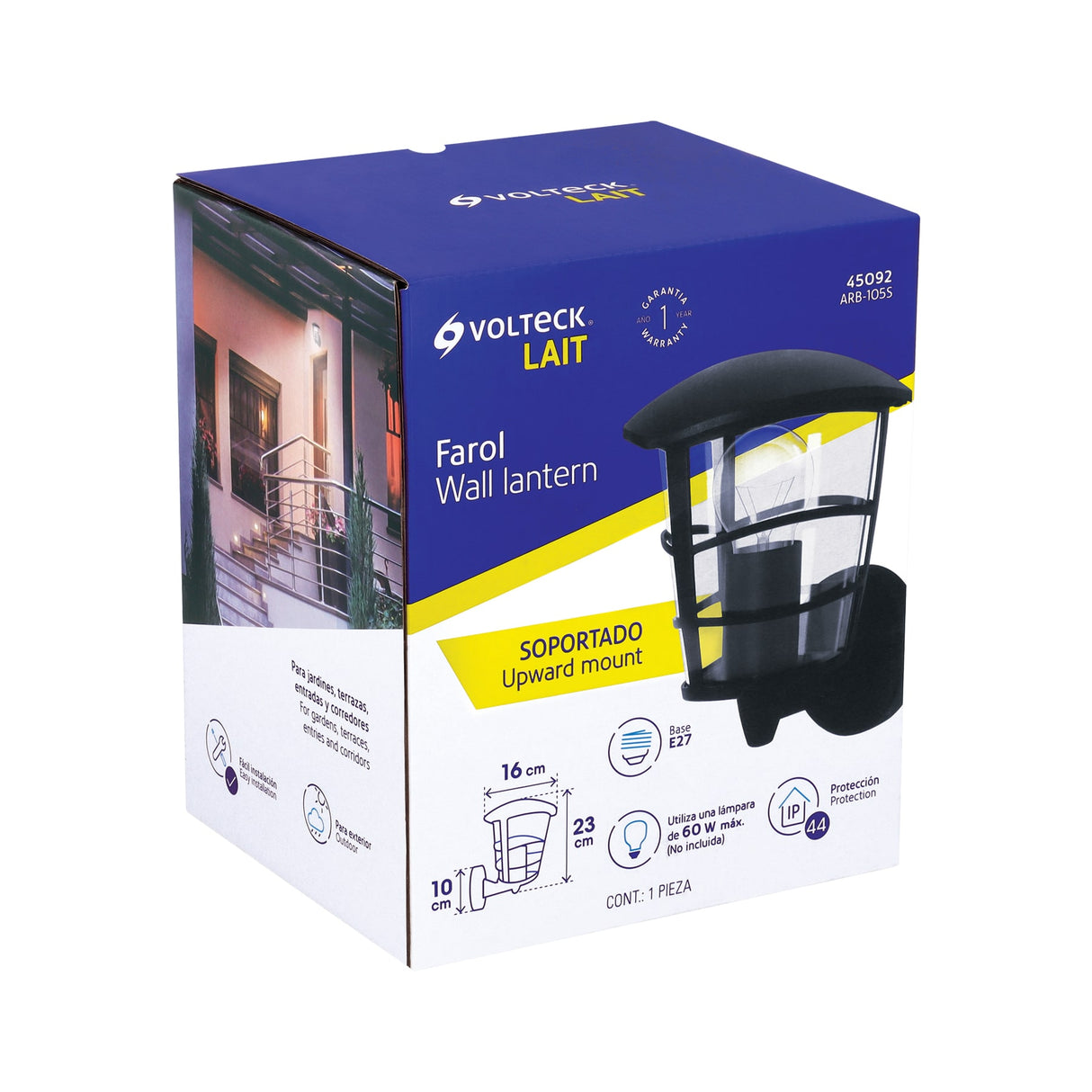Arbotante Tipo Farol Moderno Soportado para Exteriores, Negro