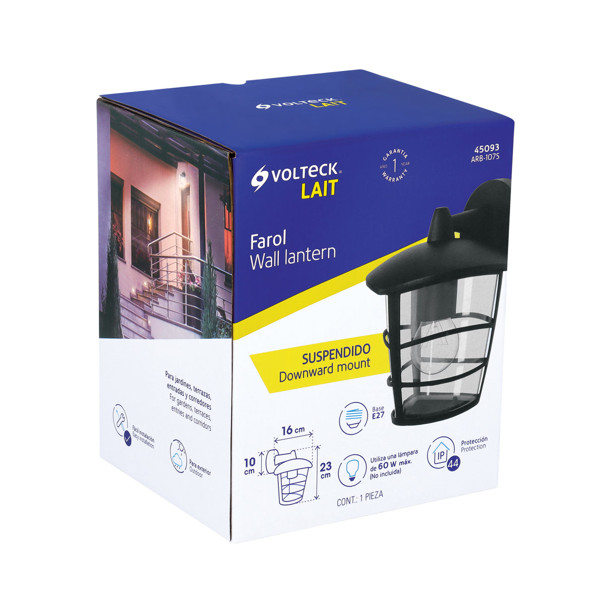 Arbotante Tipo Farol Moderno Suspendido para Exteriores, Negro