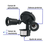 Arbotante Negro C/Sensor Movimiento, Lámparas No Incluidas