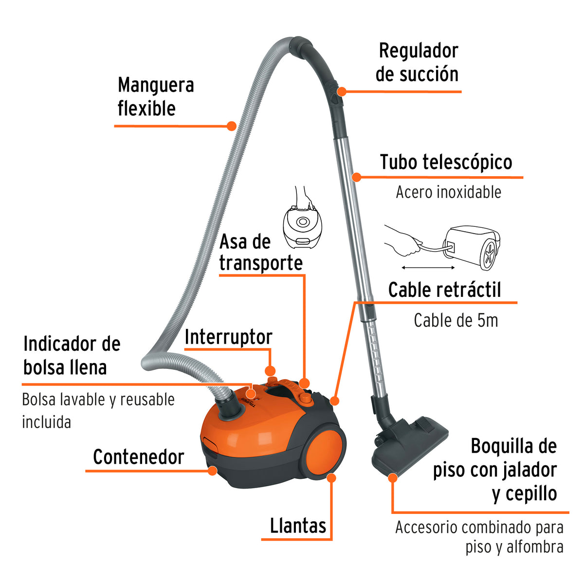 Aspiradora Canister 1 L (0.2 GAL), 1, 200 W (1.6 HP), Truper