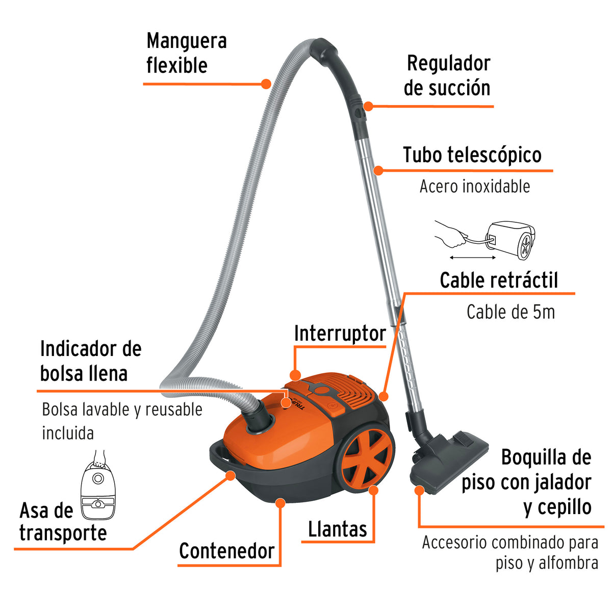 Aspiradora Canister 1.8 L (0.4 GAL), 1, 200 W (1.6 HP), Truper