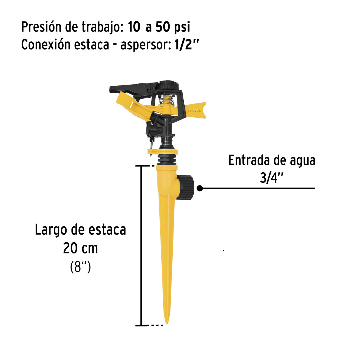 Aspersor Plástico 11' una Vía, Estaca Plástica, Pretul