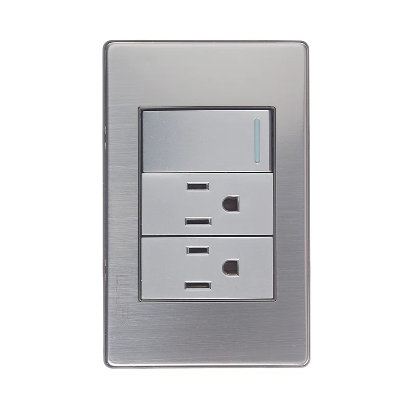 Lucek premium plateado apagador sencillo y 2 contactos 1 modulo