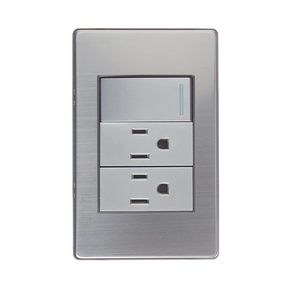 Lucek premium plateado apagador sencillo y 2 contactos 1 modulo