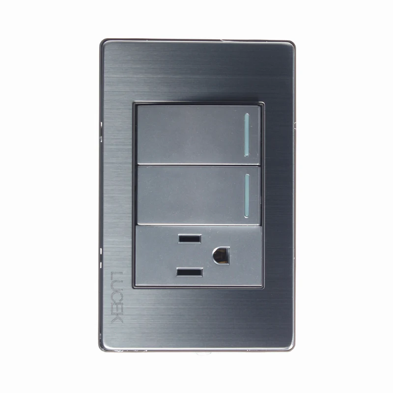 Lucek premium plateado 2 apagadores sencillos y 1 contacto 1 modulo