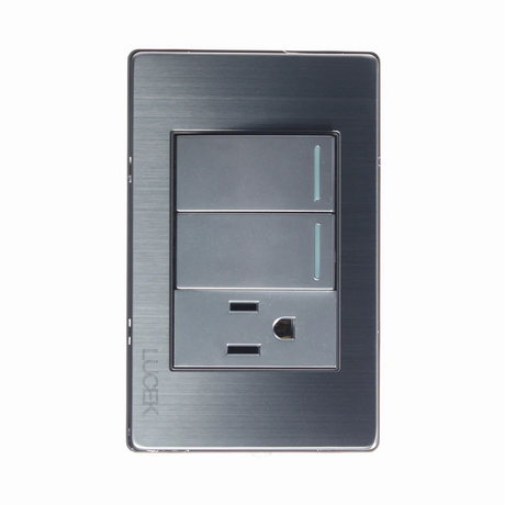 Lucek premium plateado 2 apagadores sencillos y 1 contacto 1 modulo