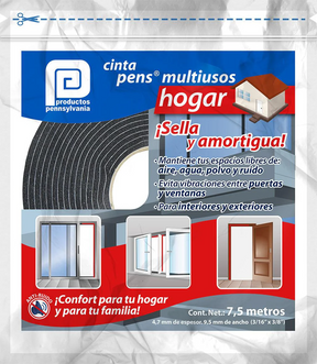 Pennsylvania cinta multiusos hogar color negro 3/16 x 3/8 rollo 7.5 m.