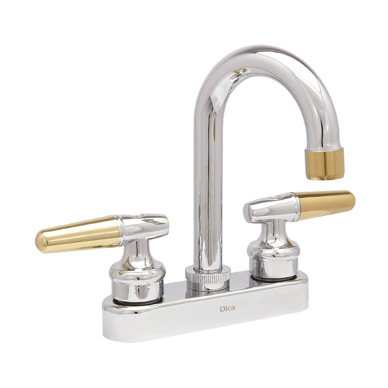 Dica 4051.1 mezcl. ecol. de 4 pulg. para lavabo con cubierta y manerales tipo palanca cromada detalles dorados