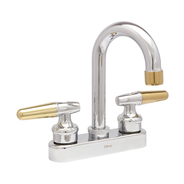 Dica 4051.1 mezcl. ecol. de 4 pulg. para lavabo con cubierta y manerales tipo palanca cromada detalles dorados