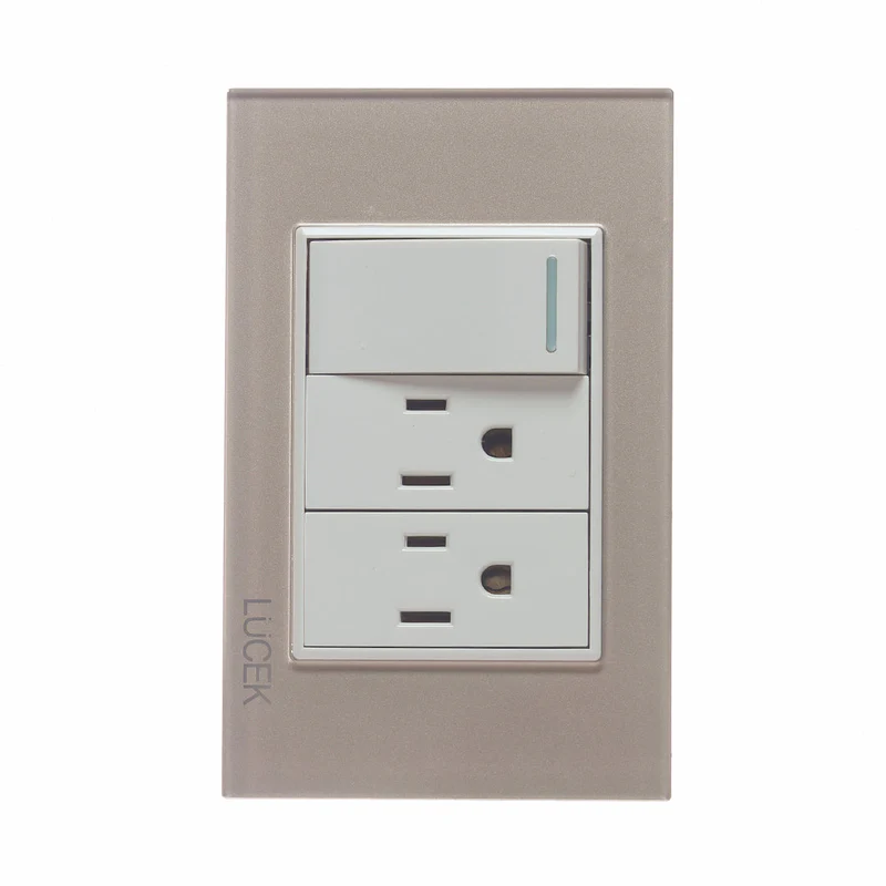 Lucek cristal dorado 1 interruptor sencillo y 2 contactos 1 modulo