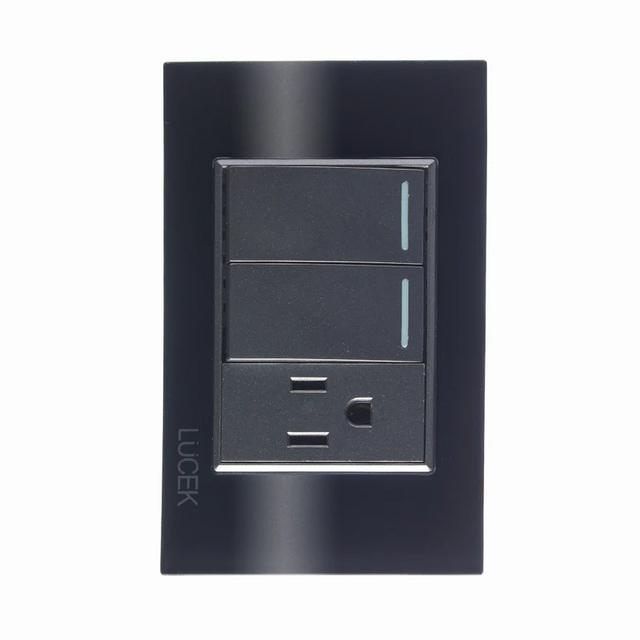 Lucek cristal negro 2 interruptores sencillos y 1 contacto 1 modulo
