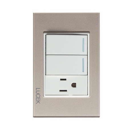 Lucek cristal dorado 2 interruptores sencillos y 1 contacto 1 modulo