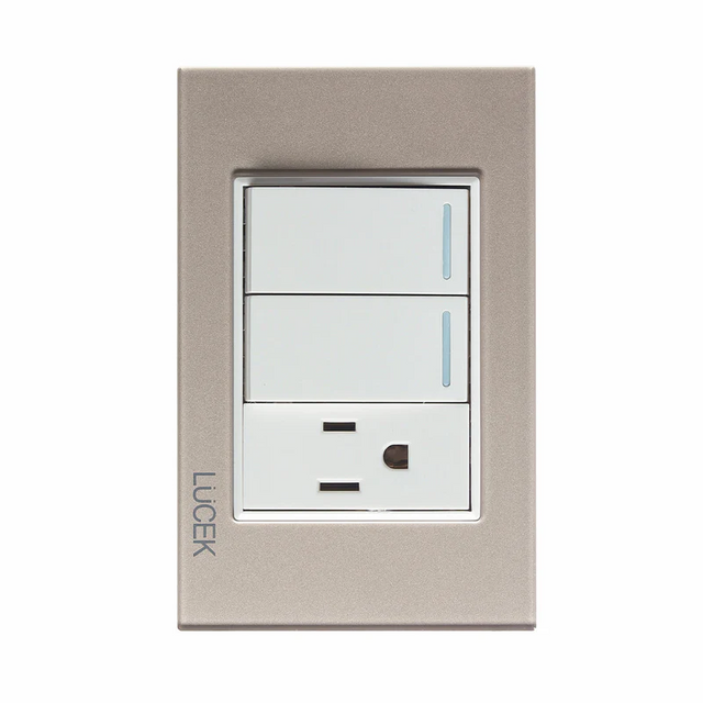 Lucek cristal dorado 2 interruptores sencillos y 1 contacto 1 modulo