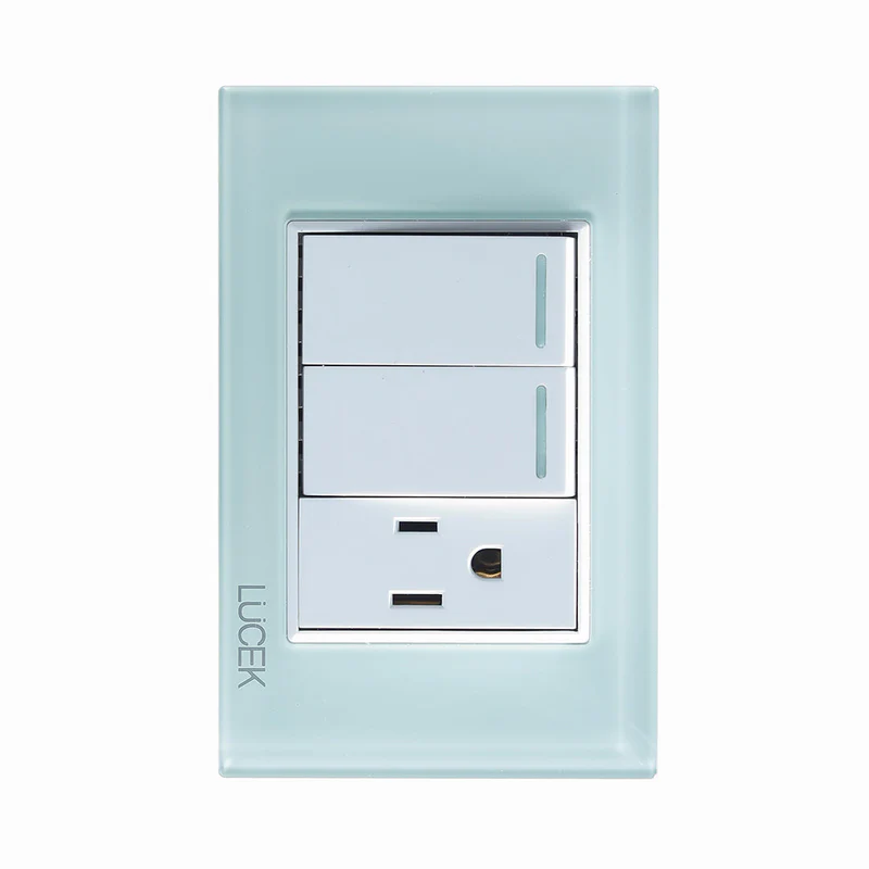 Lucek cristal aqua 2 interruptores sencillos y 1 contacto 1 modulo