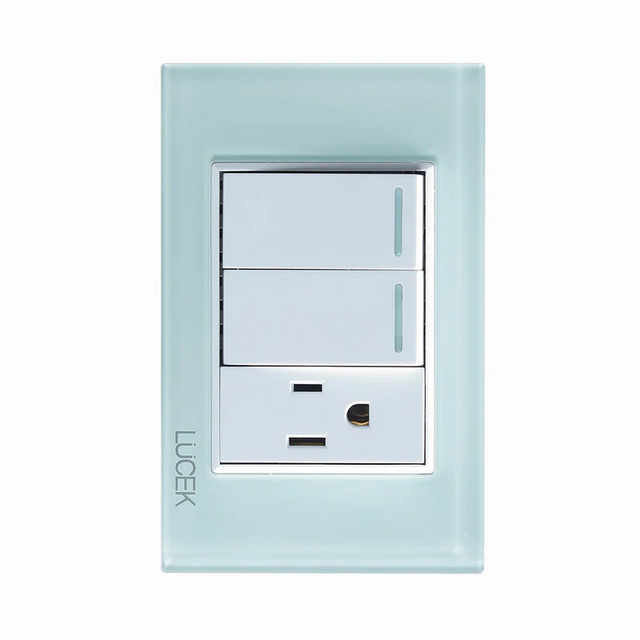 Lucek cristal aqua 2 interruptores sencillos y 1 contacto 1 modulo