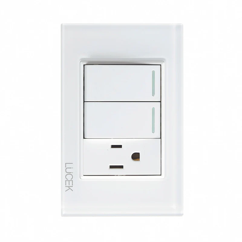 Lucek cristal blanco 2 interruptores sencillos y 1 contacto 1 modulo