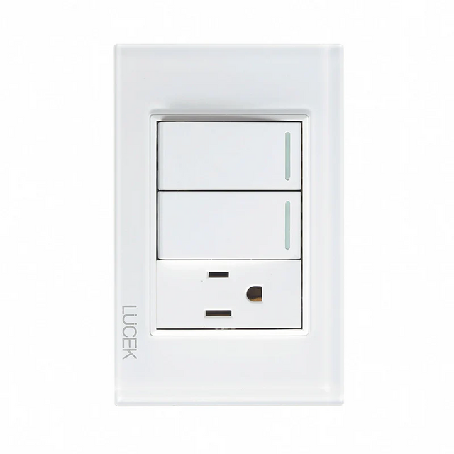 Lucek cristal blanco 2 interruptores sencillos y 1 contacto 1 modulo