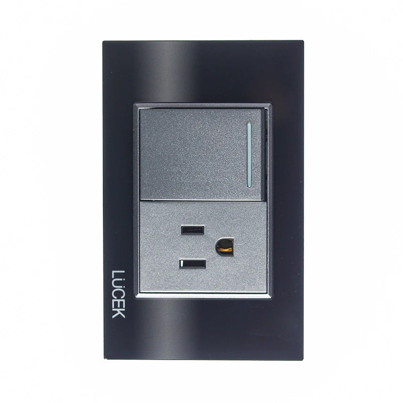 Lucek cristal negro 1 interruptor sencillo y 1 contacto 1.5 modulos
