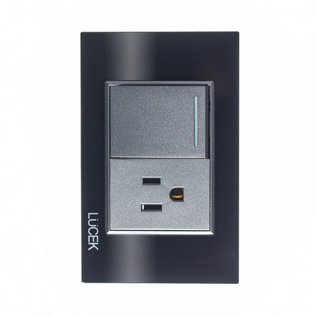 Lucek cristal negro 1 interruptor sencillo y 1 contacto 1.5 modulos