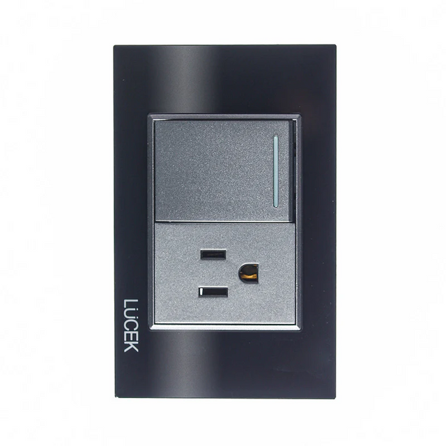 Lucek cristal negro 1 interruptor sencillo y 1 contacto 1.5 modulos