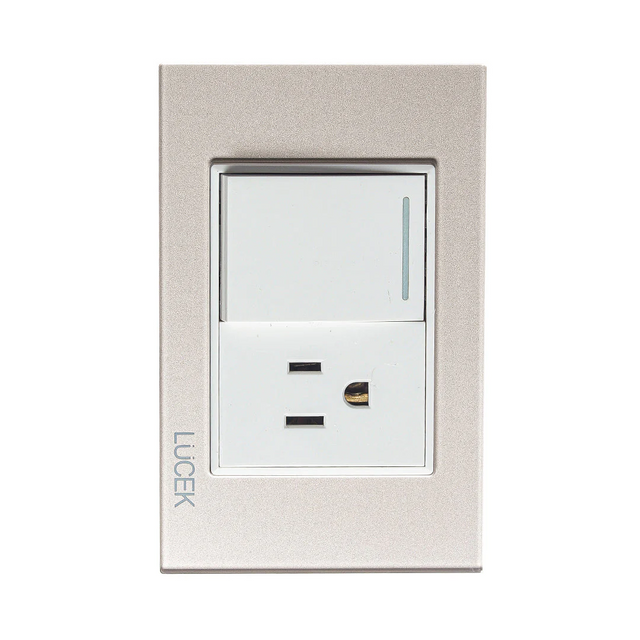 Lucek cristal dorado 1 interruptor sencillo y 1 contacto 1.5 modulos