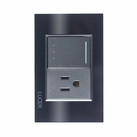Lucek cristal negro 1 interruptor escalera y 1 contacto 1.5 modulos