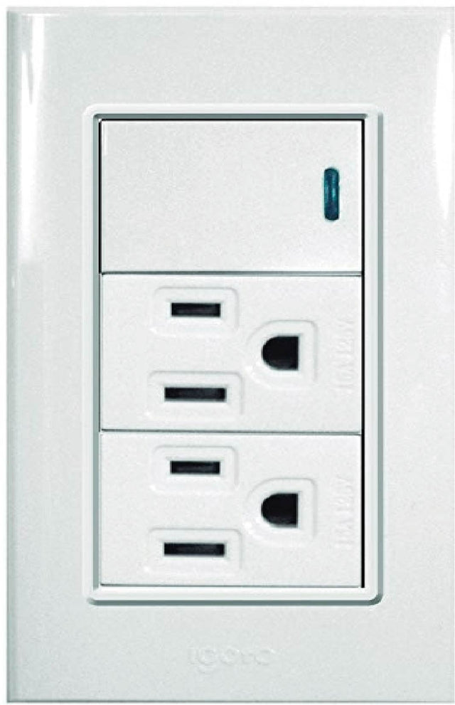 Igoto placa 3 mod blanca 1 apag + 2 contactos PB414-B