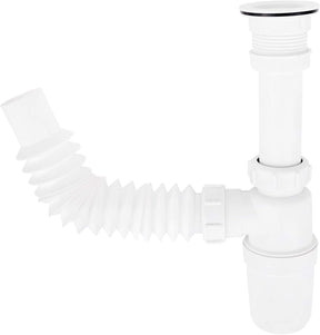 Dica 3732CP cespol plastico flex. con bote grande con contracanasta plastica para fregadero blanco