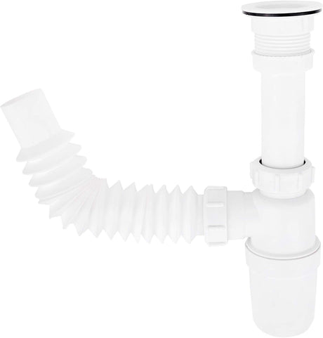 Dica 3732CP cespol plastico flex. con bote grande con contracanasta plastica para fregadero blanco