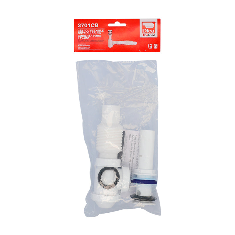 Dica 3701CB cespol plastico flex. con bote chico con cubierta plastica para lavabo blanco - imagen 5