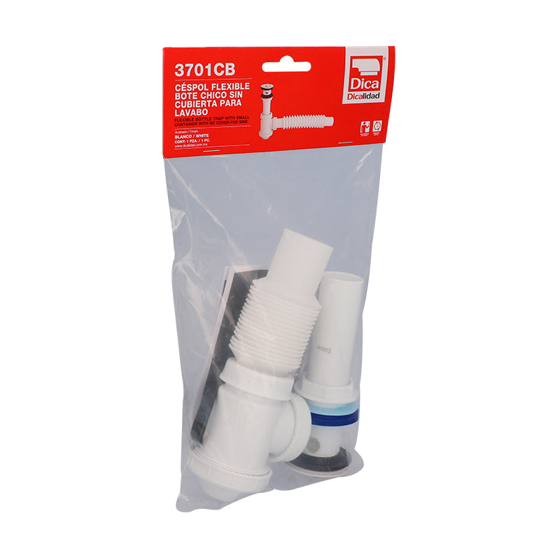 Dica 3701CB cespol plastico flex. con bote chico con cubierta plastica para lavabo blanco - imagen 8