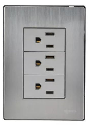Igoto placa armada inox con 3 contactos sencillos de 1 mã“dulo plata