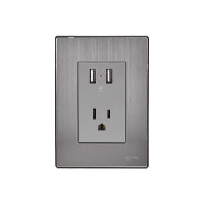 Igoto placa armada inox con 2 mecanismos de toma USB, de 2.1 amp. y 1 contacto de 1 mã“dulo. plata