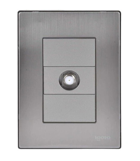 Igoto placa armada inox con mecanismo toma coaxial salida t.v. plata