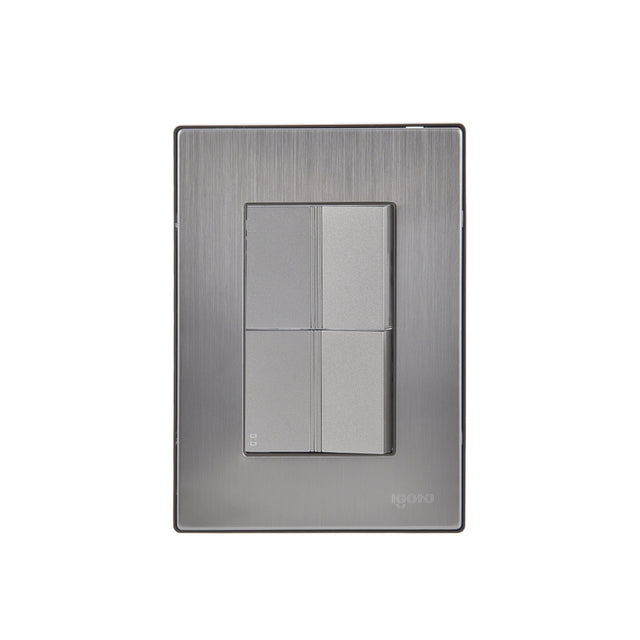 Igoto placa armada inox con 1 apagador sencillo y 1 apagador escalera de 1.5 mã“dulos plata