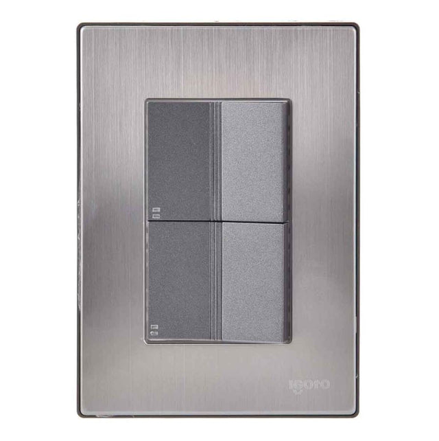 Igoto placa armada inox con 2 apagadores escalera de 1.5 mã“dulos plata