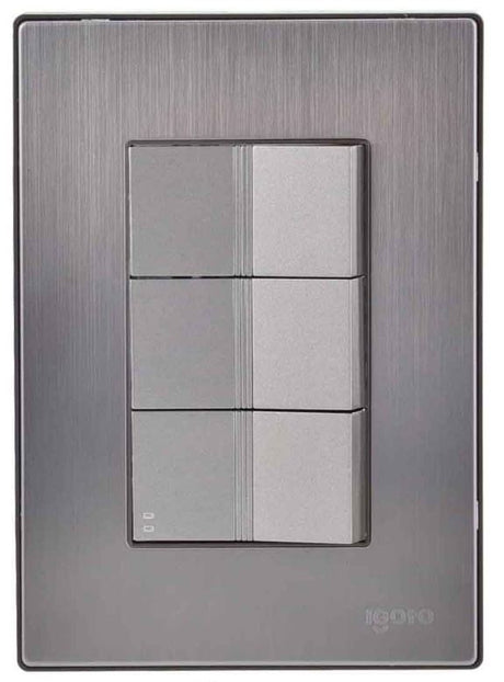 Igoto placa armada inox con 2 apagador sencillo y 1 apagadores escalera de 1 mã“dulo plata