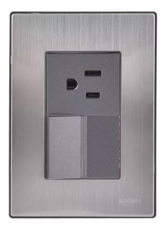 Igoto placa armada inox con 1 apag sencillo y 1 contacto de 1.5 mã“dulos oxford