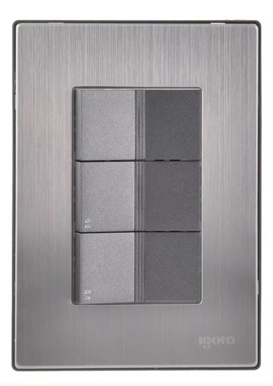 Igoto placa armada inox con 3 apagadores escalera de 1 mã“dulo oxford