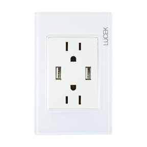 Placa Lucek Colors blanca con 2 contactos y 2 puertos USB