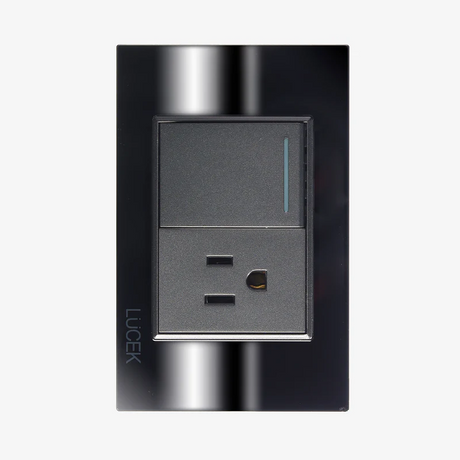 Lucek cristal espejo negro 1 interruptor sencillo y 1 contacto de 1.5 mod