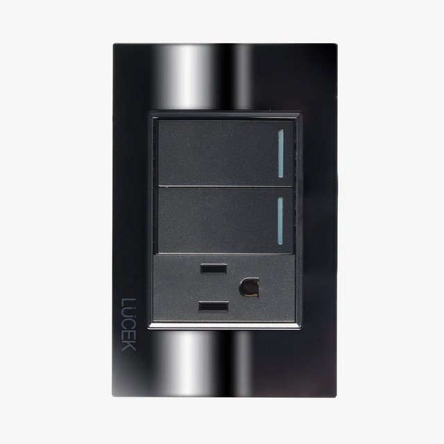 Lucek cristal espejo negro 2 interruptores sencillos y 1 contacto de 1 mod