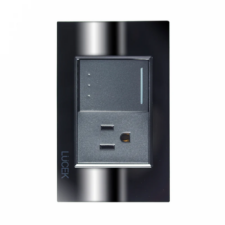 Lucek cristal espejo negro 1 interruptor de escalera y 1 contacto de 1.5 mod