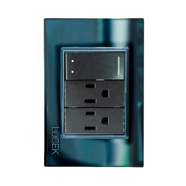 Lucek cristal espejo negro 1 interruptor de escalera y 2 contactos de 1 mod