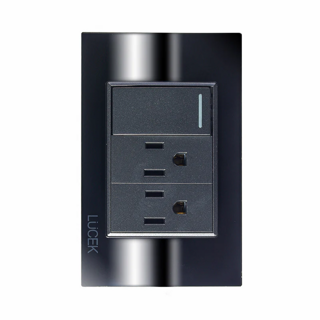 Lucek cristal espejo negro 1 interruptor sencillo y 2 contactos de 1 mod